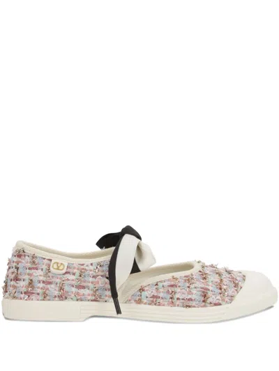 Valentino Garavani Tweed Bow Sneakers In White