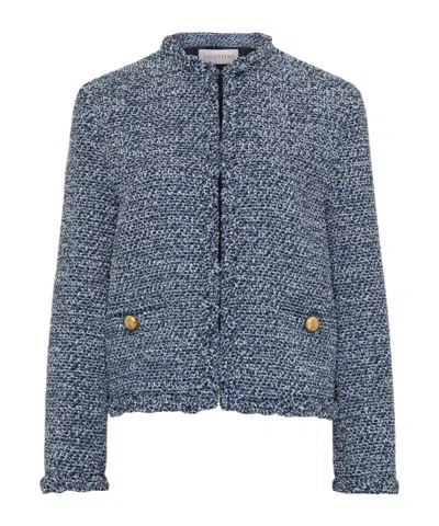 Valentino Tweed Casual Jacket In Blue Denim