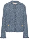 Valentino Sky Blue Tweed Crewneck Jacket In Clear Blue