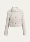 Valentino Cropped Embellished Cotton-blend Tweed Jacket In Ivory Multi