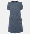 Valentino Mossi Denim Textured Tweed Mini Shift Dress In Blau