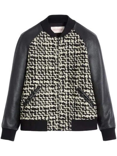 Valentino Chez-patch Tweed Bomber Jacket In Beige