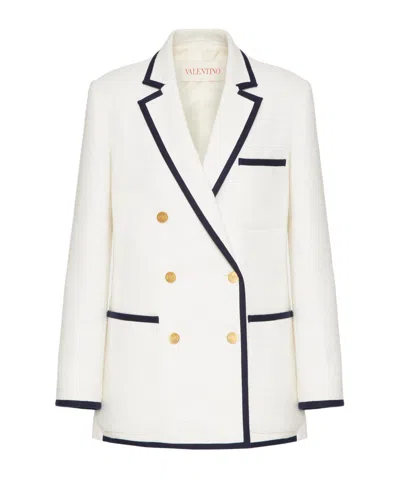 Valentino Tweed Double-breasted Blazer In White
