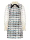 Valentino Tweed Dress With Bow-embellished Sleeves In Blue
