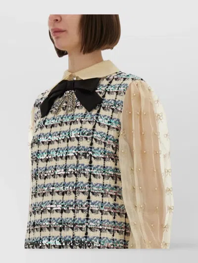 VALENTINO TWEED DRESS WITH EMBROIDERED JEWEL COLLAR