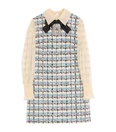 Valentino Tweed Embellished Mini Dress In Blue