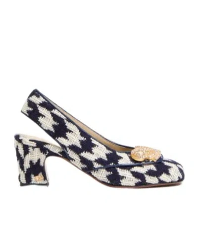 Valentino Garavani Tweed High Heels In Navy Blue/butter