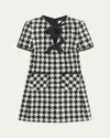 Valentino Embroidered Damier Light Tweed Short Dress In Ivory Black