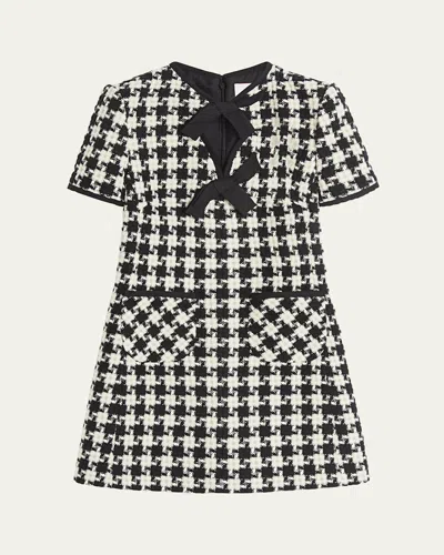 VALENTINO TWEED HOUNDSTOOTH BOW MINI DRESS
