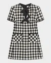 Valentino Embroidered Damier Light Tweed Short Dress In Ivory Black