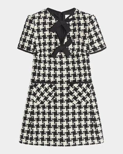 VALENTINO TWEED HOUNDSTOOTH BOW MINI DRESS