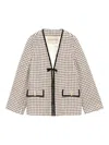 Valentino Womens Latte Moro V-neck Woven Tweed Jacket In Nude