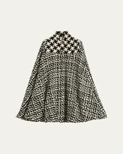 VALENTINO TWEED HOUNDSTOOTH WOOL CAPE
