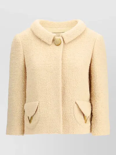 Valentino Tweed Jacket Collar Detail Front Pockets In Yellow