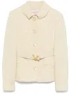 Valentino Wool Blazer With Leather Belt And V Gold Buckle In Neutrals