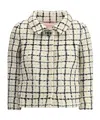 Valentino Check Three-quarter Sleeve Tweed Jacket In Nude