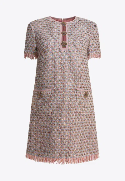 Valentino Tweed Mini Dress In Pink