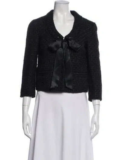 Pre-owned Valentino Tweed Pattern Blazer In Black