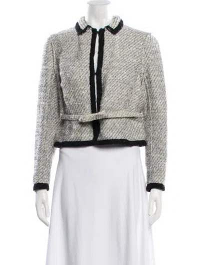 Pre-owned Valentino Tweed Pattern Faux Fur Jacket In Gray