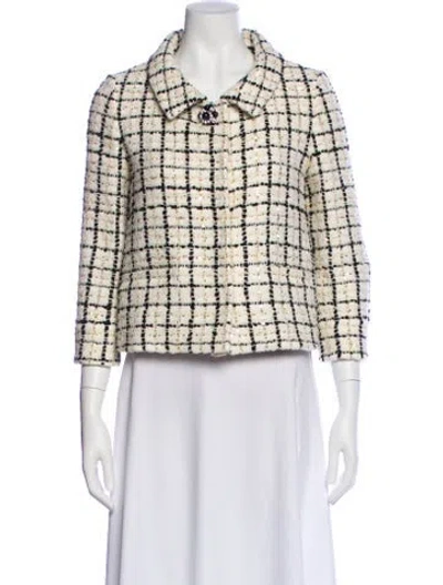 Pre-owned Valentino Tweed Plaid Print Blazer W/ Tags In Neutral