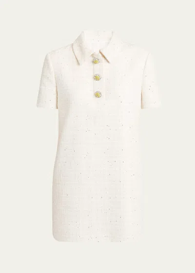 Valentino Silk Tweed Polo Minidress In Natural
