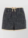 Valentino Tweed Shorts Checked Pattern Contrast Trim In Black