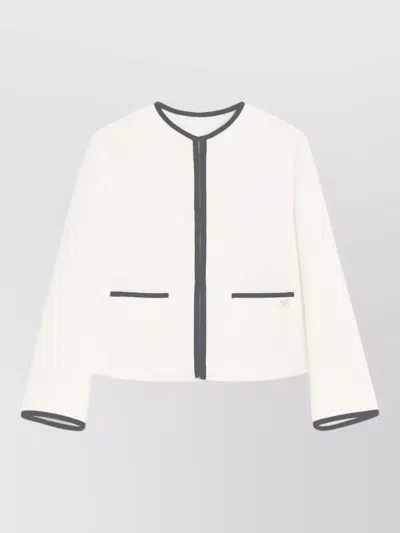 Valentino Tweed Tailored Jacket Textured Fabric Trim In White