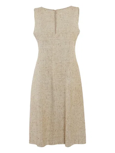 Pre-owned Valentino Tweed V-neck Midi Dress In Neutral