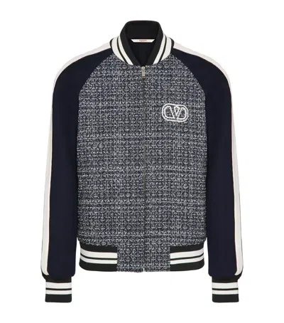 Valentino Tweed Bomber Jacket For In Blue