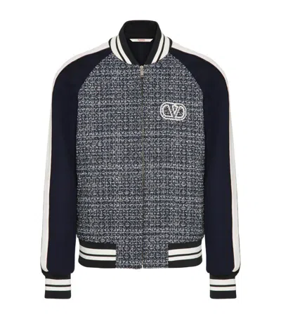 Valentino Tweed Bomber Jacket For In Blue