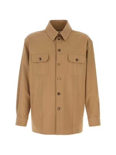 Valentino Cotton Gabardine Shirt Jacket With Vlogo In Brown