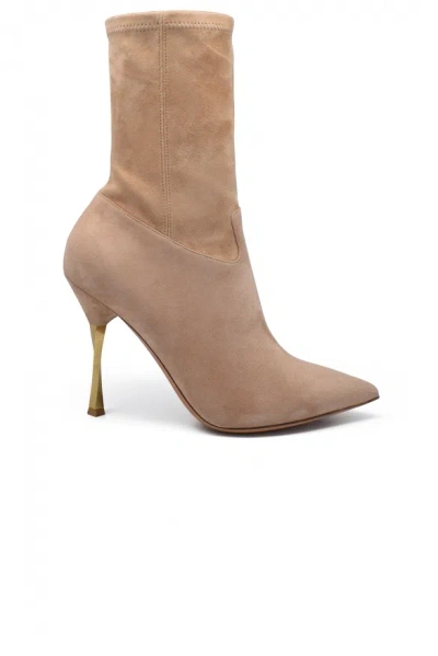 Valentino Garavani Twisted-heel Suede Boots In Neutral