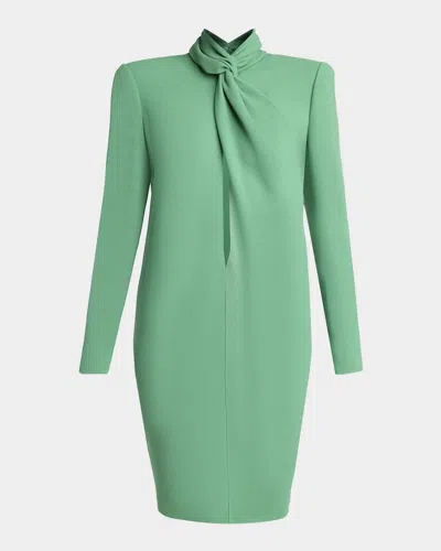 Valentino Twisted Mock-neck Strong-shoulder Mini Dress In Amazone