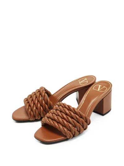 Pre-owned Valentino Garavani Twisted Rope Leather Heeled Sandals In Brown