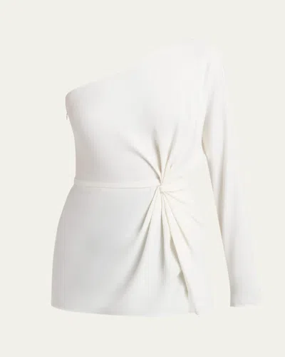 Valentino Twisted Silk Cady Long-sleeve One-shoulder Top In Multi