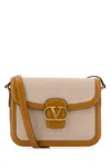 Valentino Garavani Men Two-tone Canvas And Leather 9to5 Shoulder Bag In Naturaletobaccogoldencuir