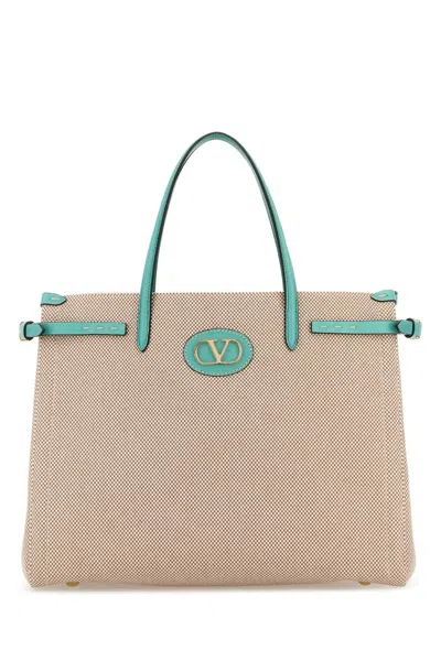 Valentino Garavani Women's Two-tone Canvas Antibes Shopping Bag | 6w2b0r19jse Color R2k In Naturaletobaccoicegreen