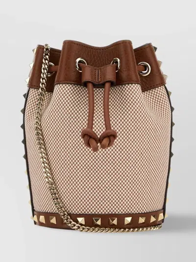 VALENTINO GARAVANI TWO-TONE CANVAS ROCKSTUD BUCKET BAG
