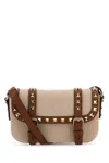 Valentino Two-tone Canvas Rockstud Crossbody Bag In Naturaletobaccoselleria