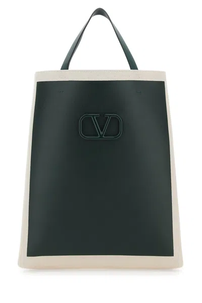 Valentino Garavani Two-tone Canvas Vlogo Signature Shopping Bag In Cream