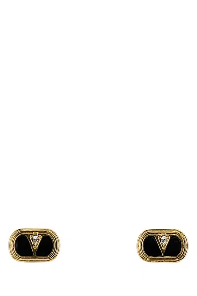VALENTINO GARAVANI TWO-TONE ENAMEL AND METAL VLOGO EARRINGS