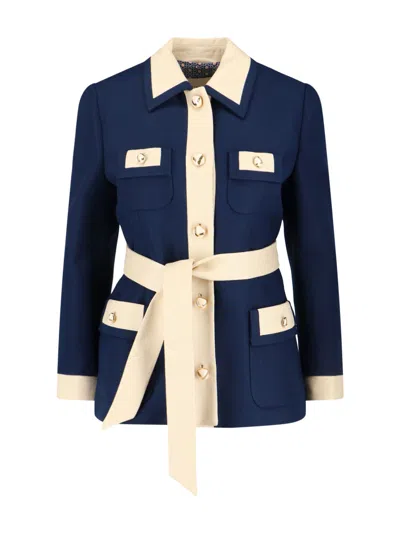 Valentino Blue/ivory Jacket With Belt In Black