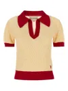 Valentino Garavani Two-tone Linen Blend Polo Shirt In Yellow