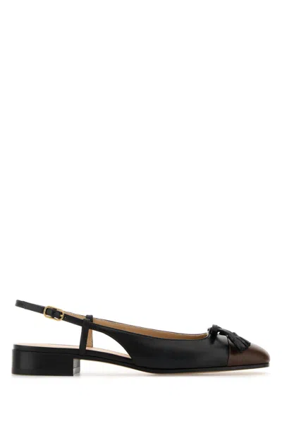 Valentino Garavani Valentino Valet Du Roi Leather Slingback Ballerina Flat In Black