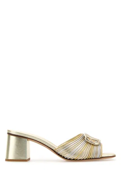 Valentino Garavani Two-tone Leather Vlogo Signautre Mules In Silver