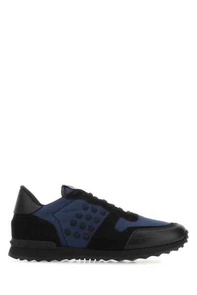 Valentino Garavani Two-tone Nylon And Suede Rockrunner Sneakers In Marinerner