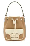 Valentino Two-tone Raffia Leather Locã² Bucket Bag