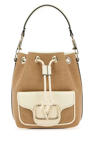 Valentino Garavani Two-tone Raffia Leather Locã² Bucket Bag