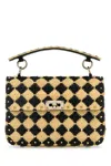 Valentino Garavani Two-tone Raffia Medium Rockstud Spike Handbag In Black