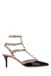 Valentino Rockstud Caged 65 Patent Ankle Strap Pump In Black
